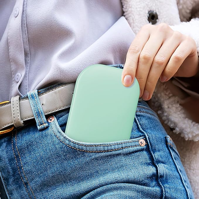 Benbilry Lighted Compact Travel Mirror with 3 Color Lights, 1X/3X Magnifying Ultra Slim Rechargeable Pocket Mirror for Purse, 2-Sided, Handheld, Folding, Portable, Green