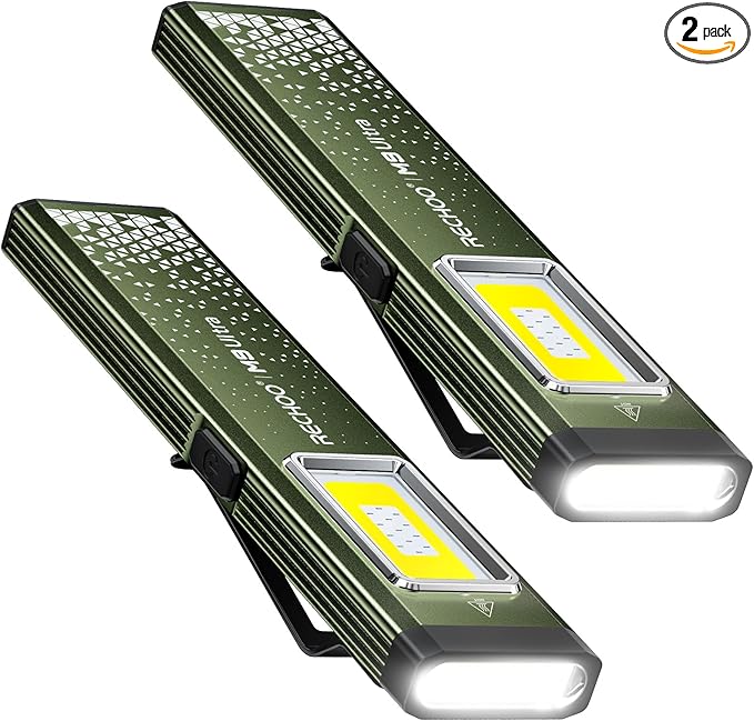RECHOO Rechargeable Flashlights High Lumens 2Pack, Magnetic EDC Flashlight with Clip, 8 Modes Powerful Pocket LED Flashlight, Waterproof Portable Flat Flashlights for Home Camping Emergency