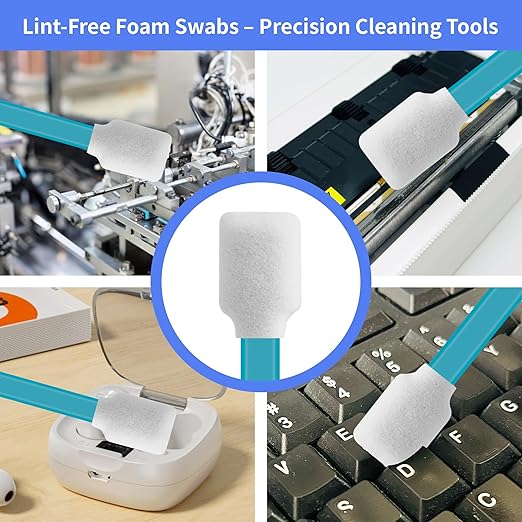 50 Pcs Large Solvent Resistant Professional Lint Free Swabs, 7.08" Long Handle Foam Swabs for Electronics, Camera Sensors, Printers, Optical Lenses