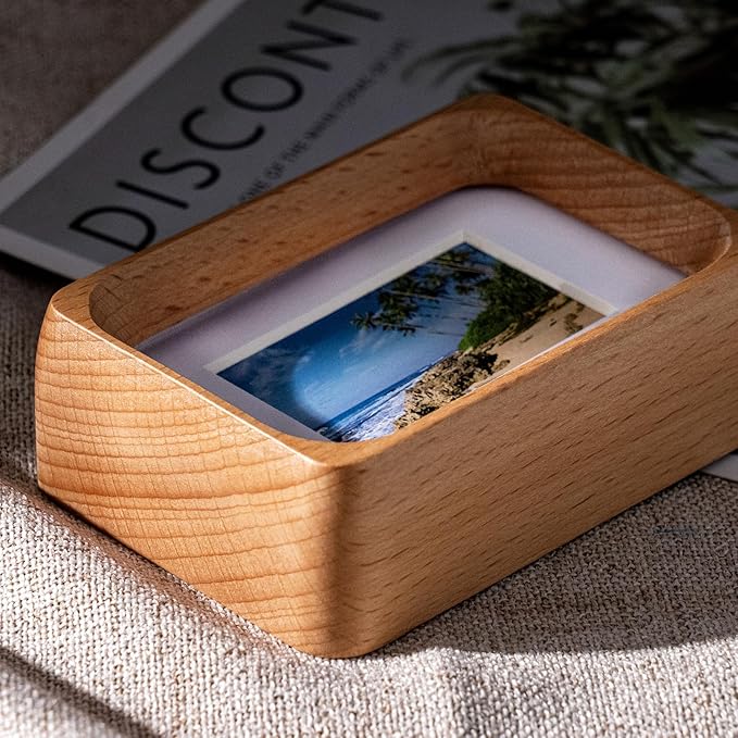 Kattepote 3 inch Wooden Mini Instant Photo Frames, with Mat for 1x2 inch Photos, Natural Beech Wood Mini 2 x 3 inch Tabletop Picture Frame Instant Camera Photo Frames (Beech)