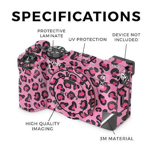 Glossy Glitter Camera Skin Compatible with Sony Alpha 7CR Camera (2023) - Pink Leopard - Premium 3M Vinyl Protective Wrap Decal Cover - Easy to Apply | Crafted in The USA by MightySkins