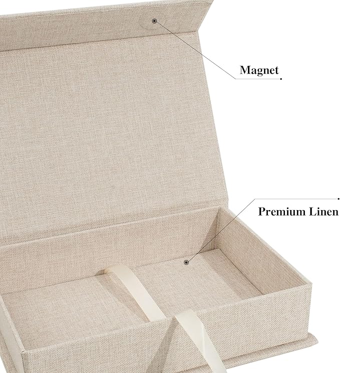 Hiwhy Photo Storage Box 4x6, Linen Photo Box, Memory Box Perfect to Store Your Photo, Pictures, Certificates, Scrapbooking Supplies, Keepsakes and Jewelry Beige