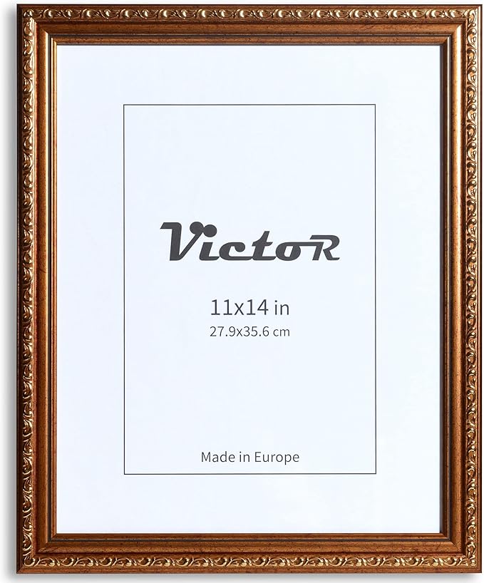 VictoR Picture Frame Chagall 11x14 Brown Gold-Picture Frame for Photos in Size 11x14 Inch - Vintage Design with Shatterproof Acrylic Glass - Antique - only for hanging