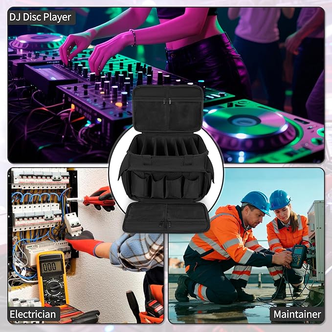 Cable File Bag With Adjustable Dividers Dj Gig Bag for Cables, Cords,DJ Gear,Sound Instrument and Accessories 16L x 11W x 12H inch Black