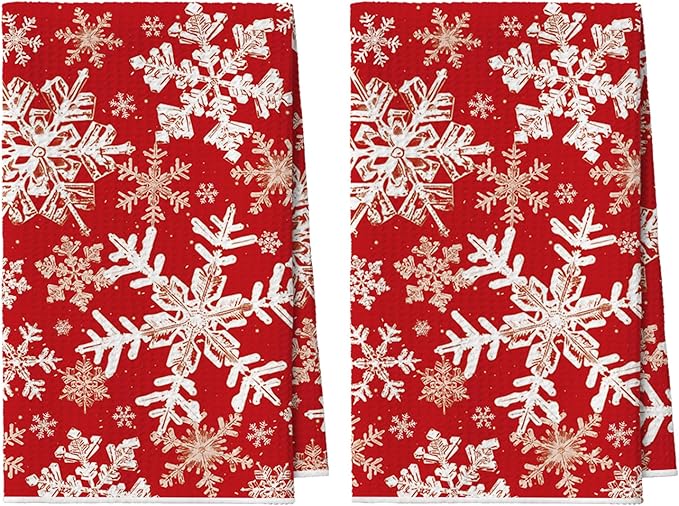 Artoid Mode Red Snowflakes Winter Kitchen Towels, 18x26 Inch Quick Dry Microfiber Cloth Dish Towels for Kitchen Drying Set of 2