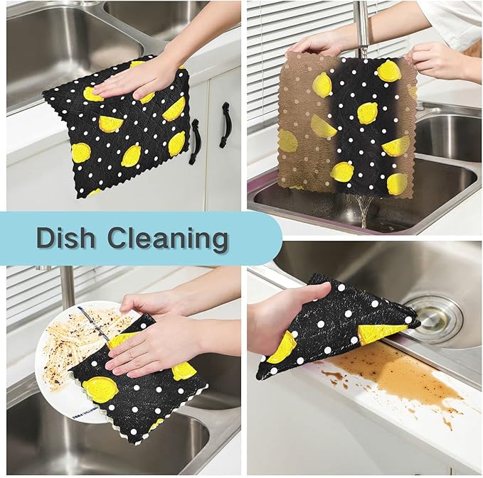 Ca TaqKu Polka D ot Lemon Re uvable Cleaning Cloths Set of 6 Showel Towels Hand Towel Divine Cloths for Kitchen