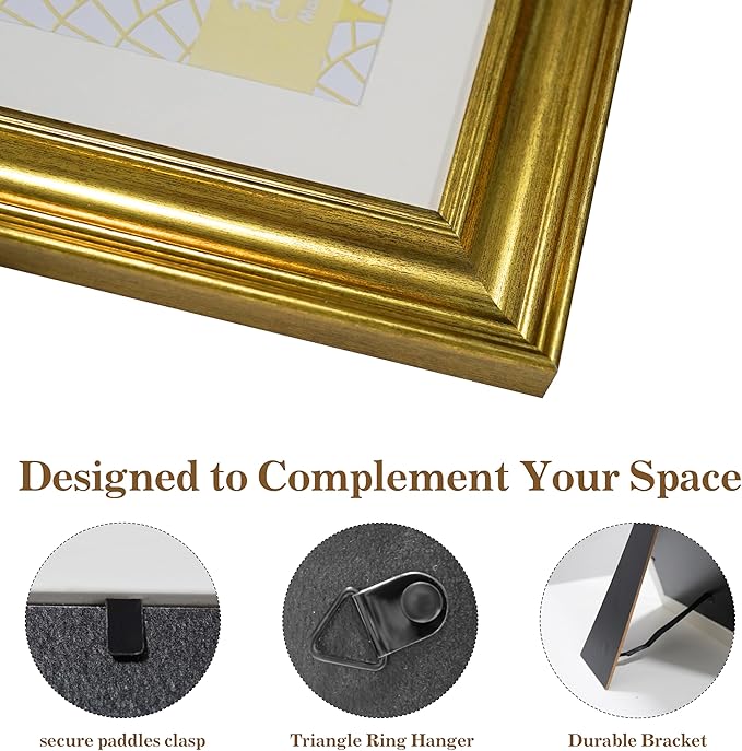 VIOLABBEY 5x5 Picture Frame Gold, Vintage Photo Frames Square, Fits Pictures 3.5x3.5 with Mat or 5 x 5 without Mat, Display for Tabletop and Wall