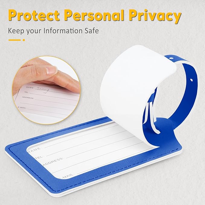 Travelambo 12 Pack Luggage Tags for Suitcases Privacy Protection Bag Tags Faux Leather Travel Accessories Essential, Fresh Blue