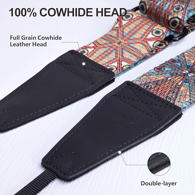 Padwa Lifestyle Adjustable Camera Strap - 2" Top Layer Cowhide Head Camera Straps for Photographers,Soft Cotton Crossbody Strap with Quick Release fits All Cameras - Bohemia
