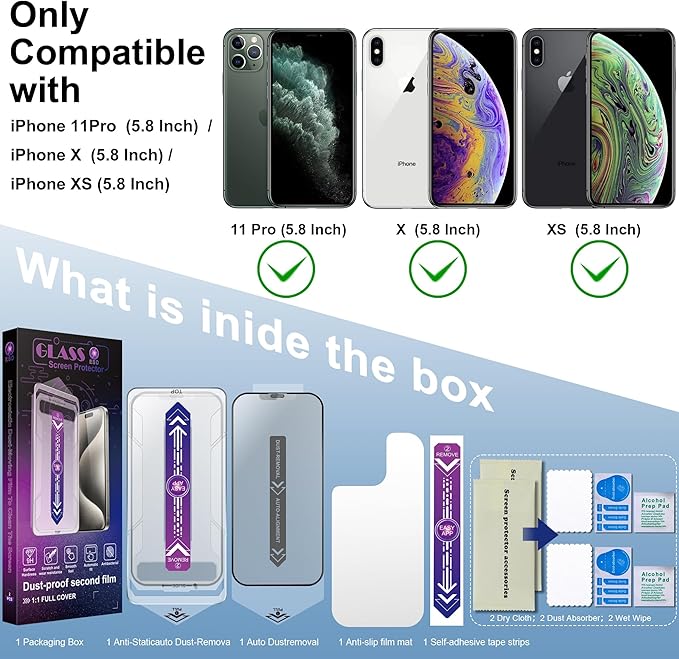 SHANG PIN JIA 2 Pack Matte Screen Protector for iPhone 11 Pro and iPhone xs and iPhone x 5.8-Inch Auto Dust Removal, No Bubbles, Tempered Glass Film, Easy Installation