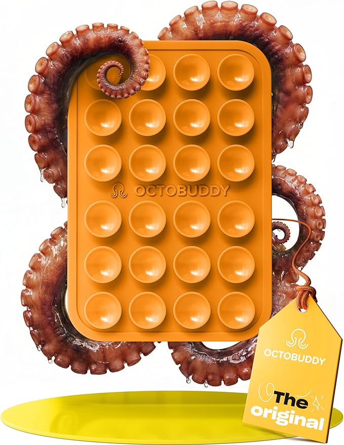OCTOBUDDY Classic - Silicone Suction Phone Case Adhesive Mount - Hands-Free, Strong Grip Holder for Selfies & Videos - iPhone & Android Compatible - 2.25″ x 3.25″, Marigold