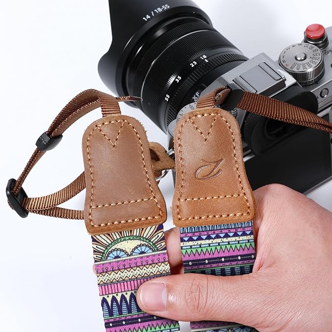 Padwa Lifestyle Camera Strap - 1.5" Soft Nylon Print Crazy Horse Cowhide Head Camera Straps for Photographers and All Cameras,Cute Adjustable Vintage Woven Strap for Adults & Kids(Bohemian Rhythm)