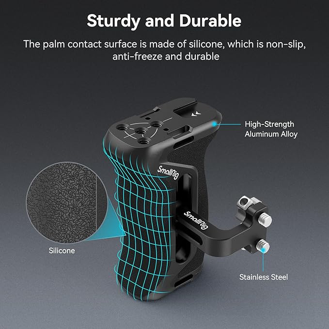 SmallRig Aluminum Side Handle for Camera Cages, Universal Ergonomic Side Handgrip with Bulit-in 1/4"-20 Locating Hole, Strap Hole, Cold Shoe, 36mm Up/Down Adjustable