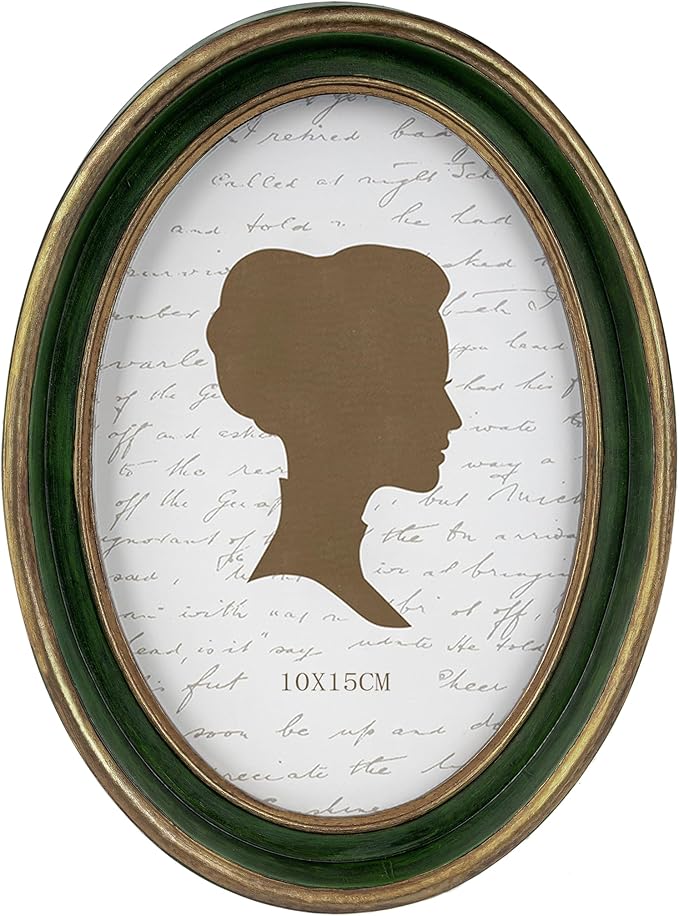 AELS 4x6 Inch Vintage Picture Frame, Elegant Antique Photo Frames with Glass Front, Photo Display, Tabletop Wall Hanging, Gift Ideas, Green Oval with Gold Trim