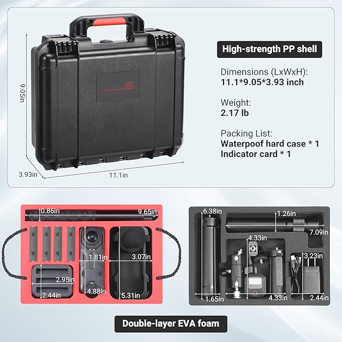 Carrying Case for Insta360 X4, Waterproof Protective Hard Travel Case Organizer for Insta 360 X4 Accessories, Dual Layer, Shockproof, Large Capacity, for Charging Hub, Bullet Time, Metal Cage