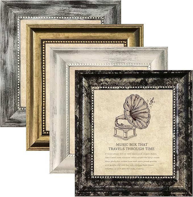 TKYGU 5x5 Picture Frames Set of 4- Rustic Retro Photo Frame with Real Glass Wall Mount and Tabletop Display Family Friends Wedding Gift