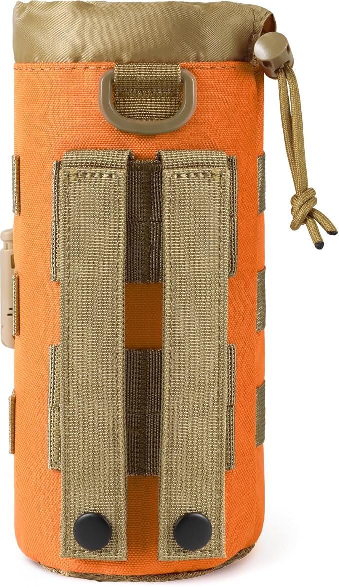 Tactical MOLLE Water Bottle Pouch with Drawstring Open Top & Mesh Bottom, Military Water Bottle Holder Bag Sports Travel Hydration Carrier