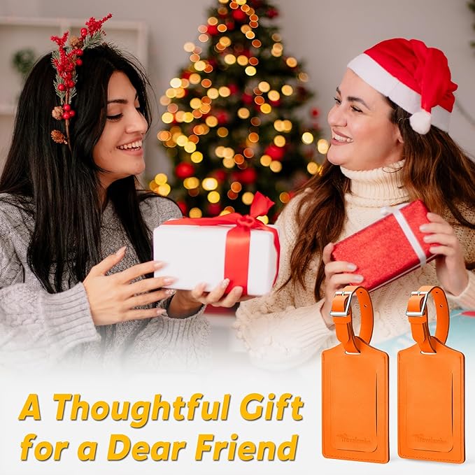 Travelambo 20 Pack Luggage Tags Faux Leather for Suitcases Travel Bag Labels with Protection Cover ID (Orange)