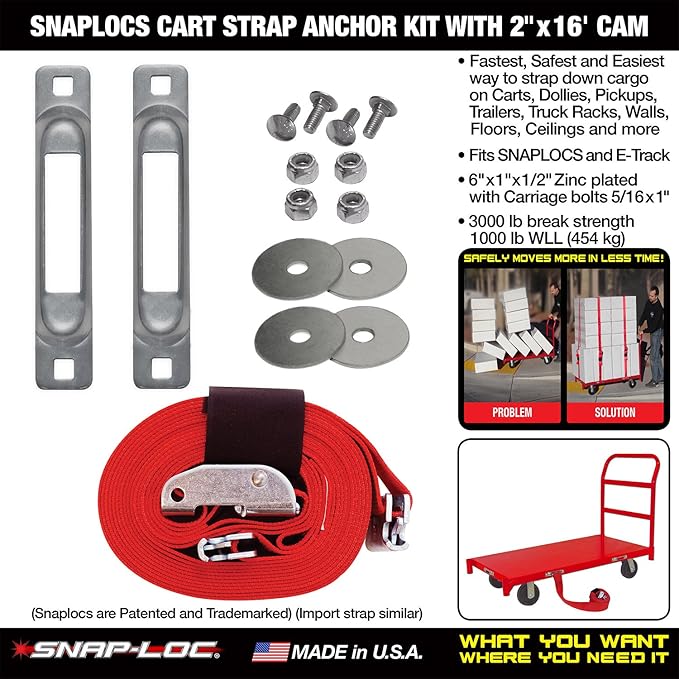 SNAPLOCS CART Strap Anchor KIT with 2" x16' CAM for Platform Trucks