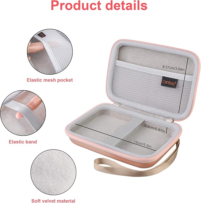 Canboc Carrying Case for MacBook Air Pro Charger MagSafe/MagSafe 2 Power Adapter, iPhone 16/16 Pro MagSafe Charger, USB C Hub, Type C Hub, USB Multiport Adapter, Hard EVA Bag, Rose Gold