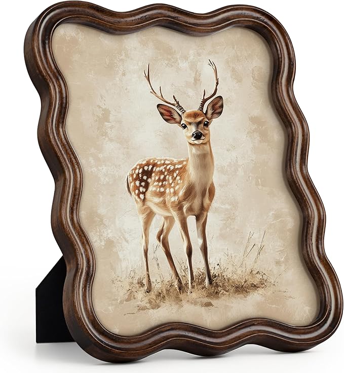 Afuly 8x10 Picture Frame Wood Vintage Natural Curved Photo Display Rustic Wavy Scalloped Brown Antique Home Decor Wall Hanging Tabletop Unique Anniversary Birthday for Family Friends Mom Grandma