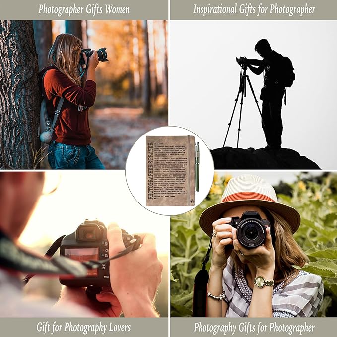Photography Gifts for Photographers Women Men, Photographer Prayer Leather Journal 200 Pages Engraved Notebook A5 Lined with Pen, Photography Lovers Gift Ideas Birthday Graduation Retirement Christmas