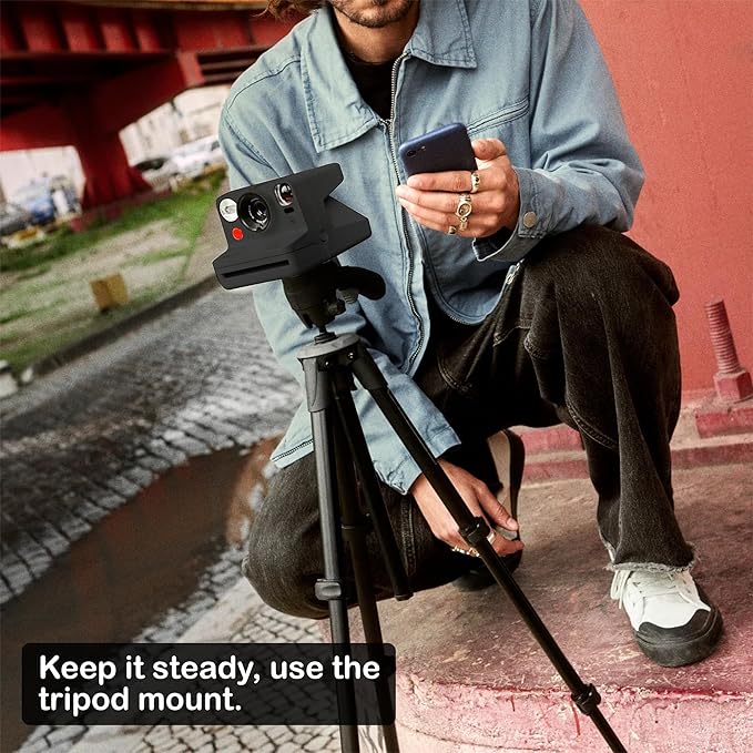 Polaroid Now+ 3rd Generation i-Type Instant Camera + 8 i-Type Color Film Bundle, Bluetooth Connected App Controlled, Black, Polaroid Camera Bundle with a Lumintrail Lens Cleaning Cloth