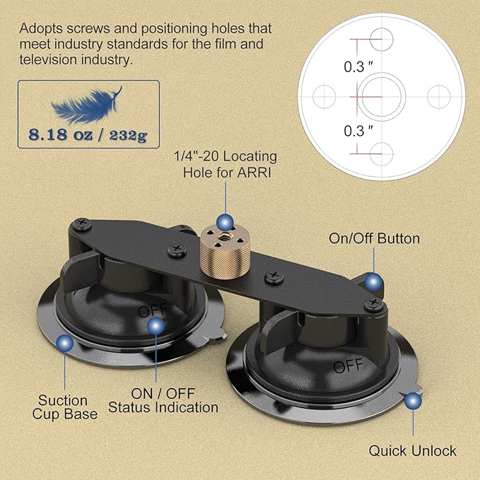 MINIFOCUS Double Suction Cup Mount, Twist-Lock Dual Suction Cup Base with Camera Thread Adapter, Quick Release Double-Layer Suction, Windshield Window Car Mount for Magic Arm