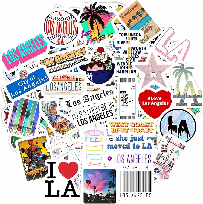 BulbaCraft 100 Pcs Los Angeles Stickers, LA Stickers, Los Angeles Gifts and Souvenirs, LA Party Decorations, Gifts for Women & Men