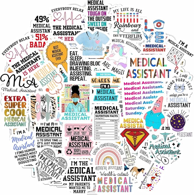 BulbaCraft 100 Pcs Funny Medical Assistant Stickers, Medical Assistant Gifts for Women & Men, Gifts for Women & Men