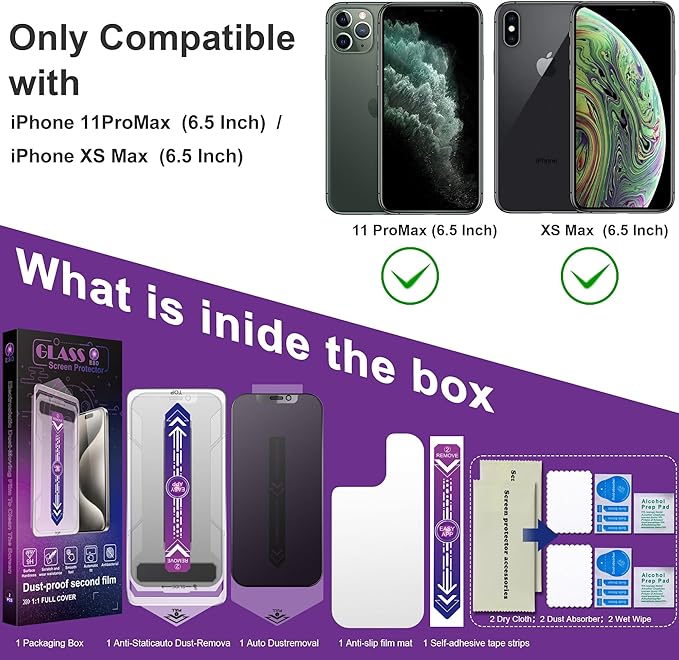 CHRYSHA 2 Pack Matte Privacy Screen Protector for iPhone 11 Pro Max/iPhone XS Max, 9H Tempered Glass, Full Coverage, Anti-Fingerprint, Auto Dust-Elimination, No Bubble, Easy Installation