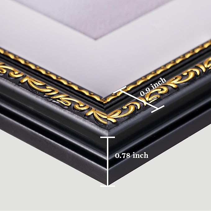 eletecpro 4x6 Picture Frames Set of 4, Gothic Frame with Glass Cover, Ornate Vintage Photo Frames 4 by 6 Display 3.5x5 Photo with Mat or 4x6 without Mat for Tabletop or Wall Decor, Black Gold