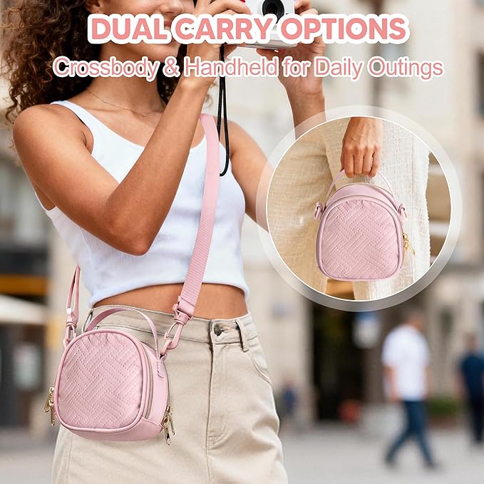 Prokva Mini Camera Bag Compatible with Polaroid Go Generation 2 Instant Camera, Small Sling Bag with Pockets and Shoulder Strap, Pink