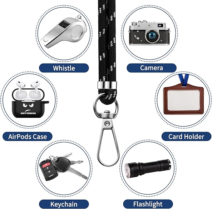 CACOE Phone Lanyard 2 Pcs-1 Pcs Adjustable Neck Strap, 1 Pcs Wrist Strap, 2 Pads, Universal Crossbody Multifuctional Cell Phone Lanyards Compatible with Most Smartphones(Black Silver)