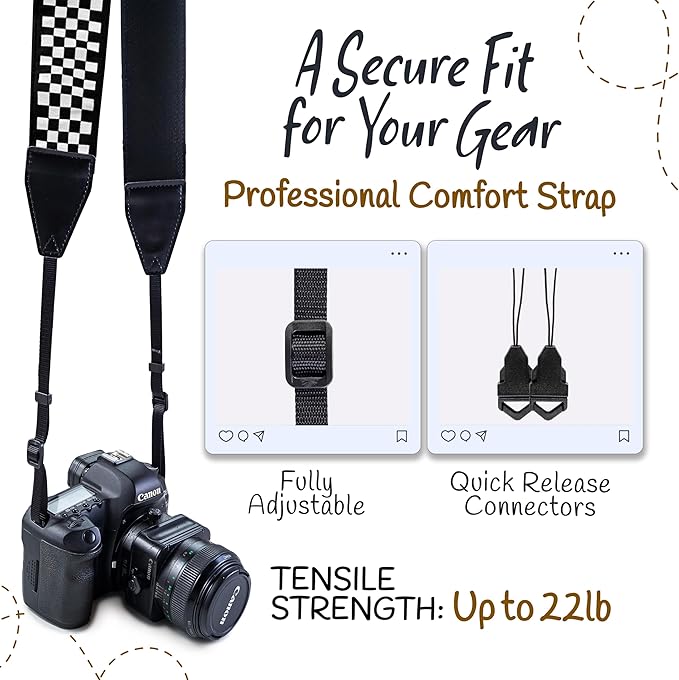 Art Tribute Camera Strap for All DSLR and Mirrorless Cameras. Add Your Name Or Initials Make It a Personalized Gift