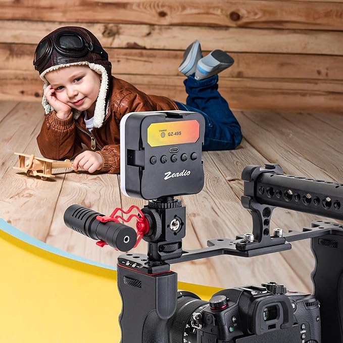 Zeadio Universal Camera Mount with 1/4"-20 Screw, Hot Shoe Adapter, 3/8" Threaded Holes with to 1/4"-20 Threaded Adapter, Light Shoe & Bubble Level for Monitor and Light Mounts etc