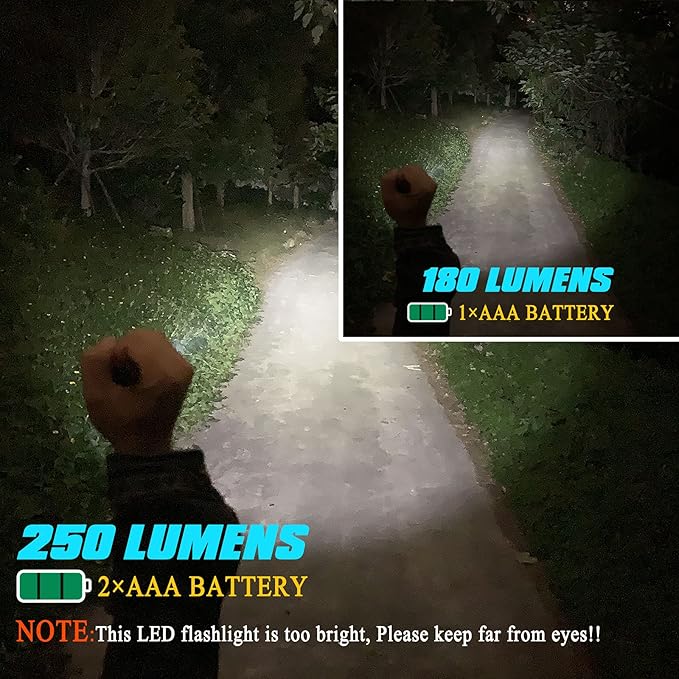 Mini Flashlight 3 Modes Small Flashlights LED Powerful High Lumens Tactical Pen Light with Clip,Slim Portable Pocket Compact Torch for Emergency Inspection AAA Battery Water-Resistant(3.4 & 5.2 inch)