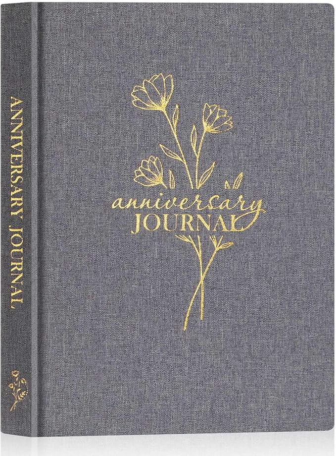 Lanpn Wedding Anniversary Journal Notebook - Linen First Year to 70th Anniversary Scrapbook Memory Book for Couples - Newlywed Marriage Journal Wedding Anniversary Book Gifts (Grey, 190 Pages)
