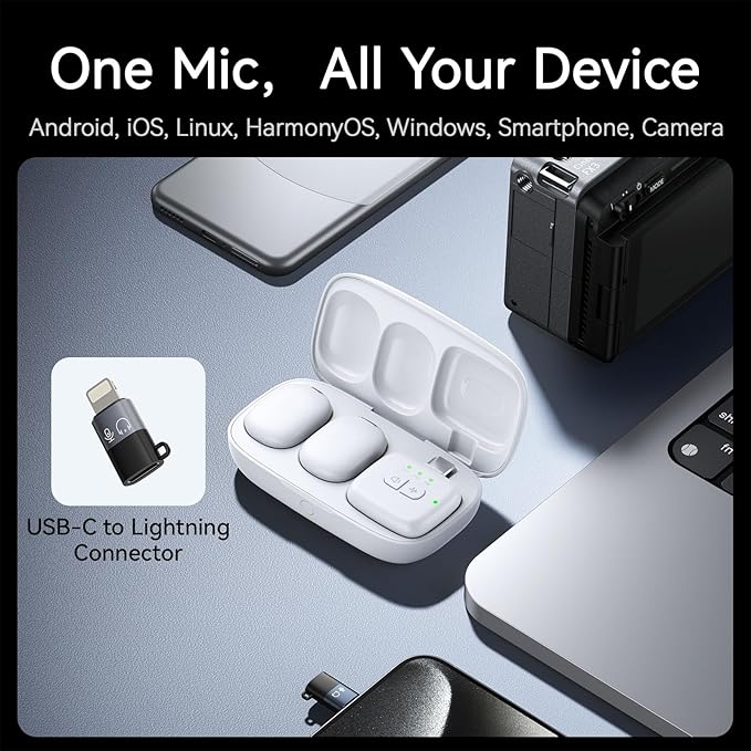 ULANZI A30 Tiny Mic Magnetic (White), Wireless Lavalier Microphone Mini Size, Noise Cancellation, 164 ft Range, 20H Battery Life, Lapel Microphone for Video Recording, DSLR, iPhones, Android, PC