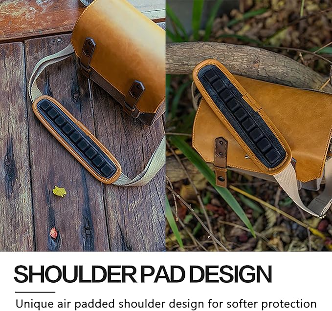 VueFoto Camera Messenger Bag,Vintage Leather Flip-top Waterproof Camera Bag,Compatible with Canon,Nikon,Sony SLR/DSLR Mirrorless Cameras For Women and Men (Khaki, Small)