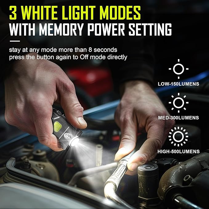 lexall LED Small Flashlight, 500Lumens Bright Mini Keychain Light, Portable USB Rechargeable Pocket Lights with 3 Modes Compact Baseball Cap Lights Indoor and Outdoor for Walking,Searching