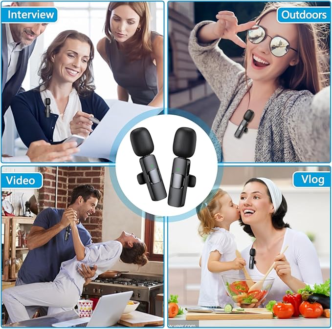 RICCHI Wireless Mini Microphone for iPhone 7-14 iPad, 2 Pack Wireless Lavalier Microphone Plug-Play Lapel Clip-on Mic for Recording, Live Streaming, Podcast, Facebook, YouTube, Vlog