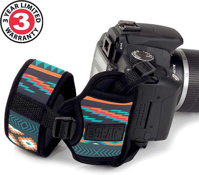 USA Gear DualGRIP Professional Grip Camera Hand Strap with Neoprene Design and Metal Plate - Compatible with Canon, Fujifilm, Nikon, Sony, and more DSLR, Mirrorless, Point & Shoot Cameras (Southwest)