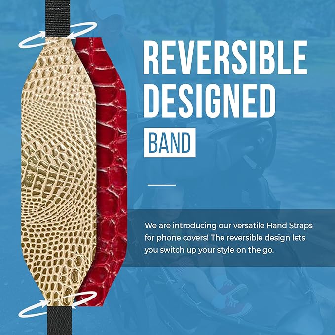 Switchbands Universal Phone Grip Strap – Pack of 2, Customizable & Reversible Elastic Phone Strap Grip Holder, Ultra-Slim Hand Strap for Phone Case for Almost All Phone Cases - Gold & Red Alligator