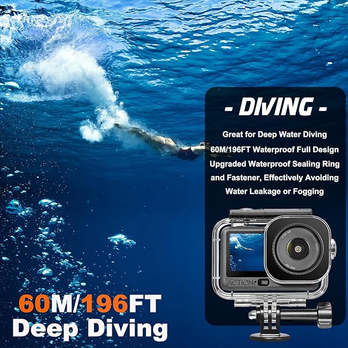BO&DQQ Underwater Waterproof Case Compatible with DJI Osmo Action 6 Camera, 196FT/60M Dive Diving Housing Cover Shell with Camera Handle Mount Accessories Kit