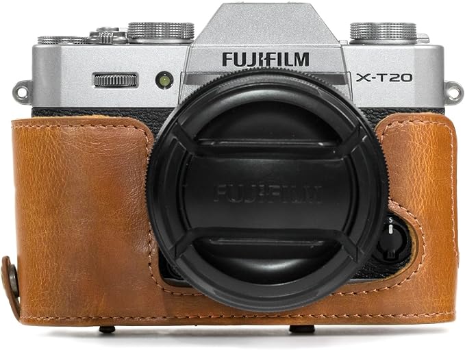 MegaGear MG983 Fujifilm X-T30, X-T20, X-T10 (16-50mm/ 18-55mm Lenses) Ever Ready Leather Camera Case and Strap, with Battery Access - Light Brown