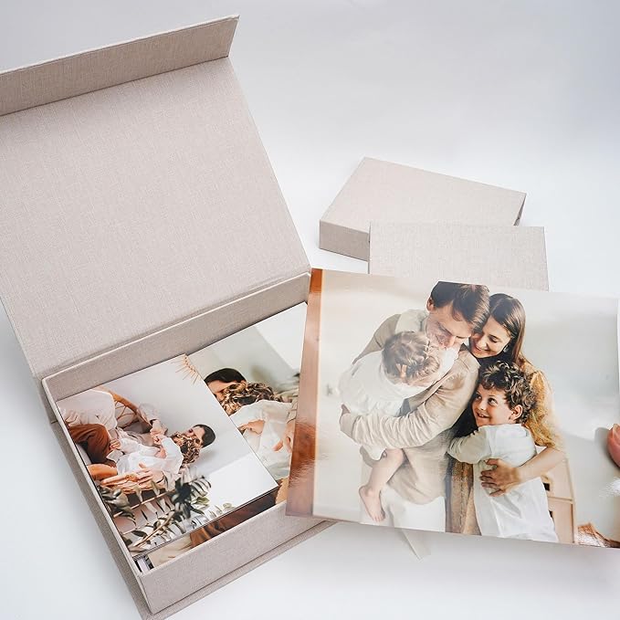 Vienrose Linen 8" x 10" Photo Cases and Postcard Keeper Storage Container Box 1Pcs for Photo, Postcard, Decorative Paper, Beige