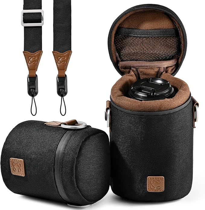 C Coiro Premium Camera Lens Case with Quick Release Strap, Water Resistant Protective Lens Pouch for DSLR Camera, 2 Size L and M, Compatible for Canon, Nikon, Sony, Pentax, Olympus