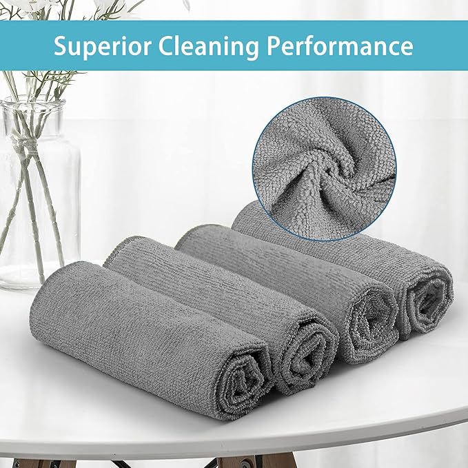 HOMEXCEL Grey Microfiber Cleaning Cloth, 5 Pack Cleaning Towels for Kitchen, Lint Free, Scratch-Free, Highly Absorbent, and Reusable Cleaning Rags for House, Window and Glass, Cars, 11.5 X11.5 inch