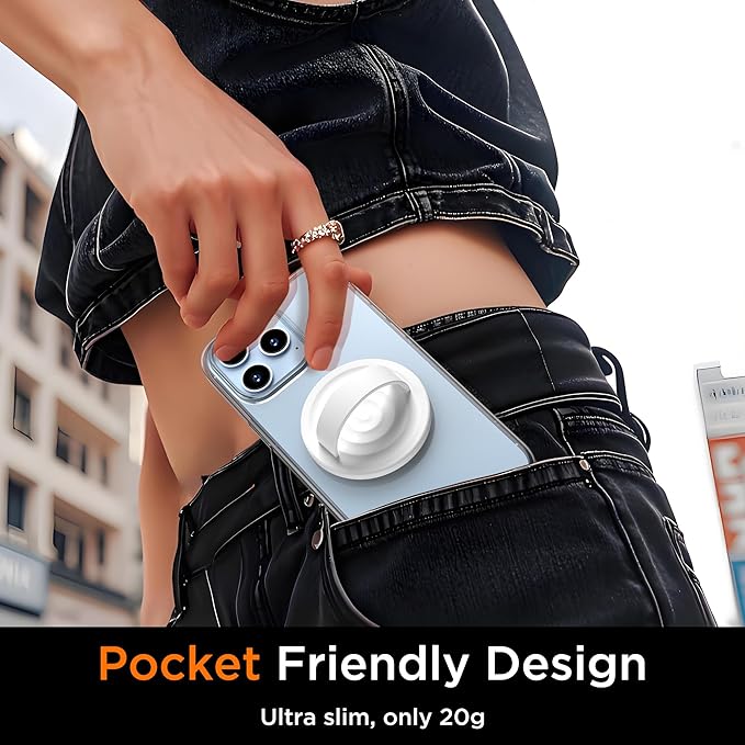 Upgraded Magnetic Phone Grip, Liquid Silicone Soft and Portable, Removable Finger Loop Ring Grip Holder for iPhone, Strong Magnetic Attraction, Compatible with MagSafe Phone Case, White